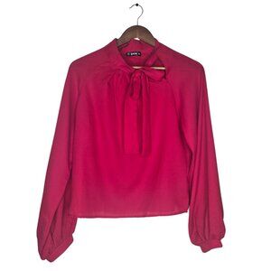 Red Long Sleeve Tie Blouse